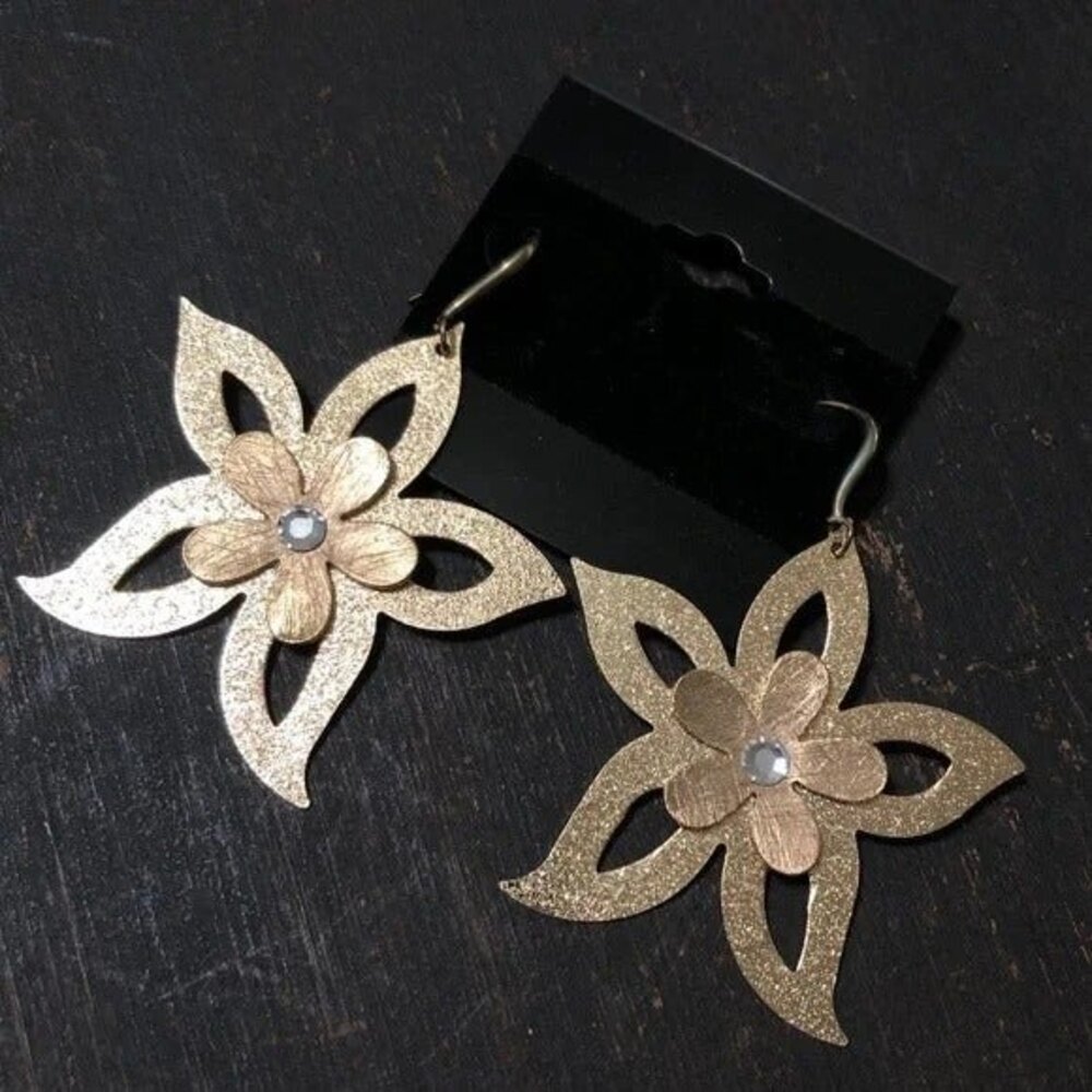 Large Flower Filigree Earrings Gold Tone NOC